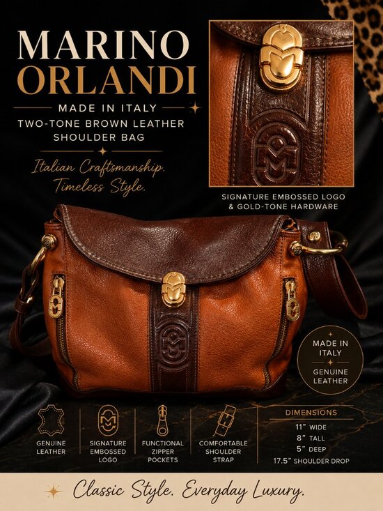 Marino Orlandi Handbags - Marino Orlandi Two-Tone Genuine Leather Shoulder Bag – Made in Italy